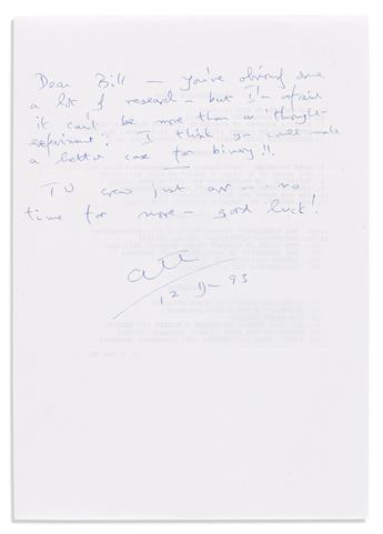 CLARKE, ARTHUR C. Archive of 13 letters, each Signed Arthur C Clarke, Arthur, or Arthur Clarke, to William Lauritzen, mostly form